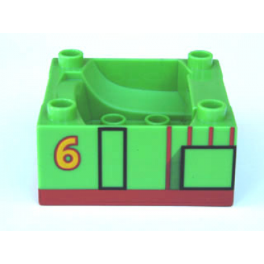bright green duplo train cab tender base with bottom tube with thomas friends percy number 6 pattern