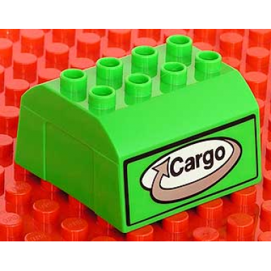 bright green duplo train cab upper section with cargo pattern