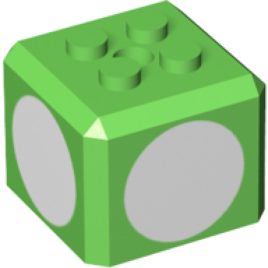 bright green brick modified cube 4 studs on top with white circle pattern on all sides super mario 1-up mushroom super mushroom toadette cap