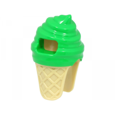 bright green minifigure headgear head cover costume ice cream with molded tan cone pattern