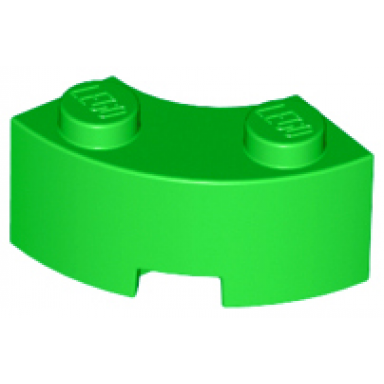 bright green brick round corner 2 x 2 macaroni with stud notch and reinforced underside