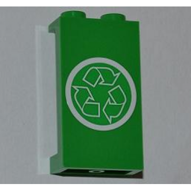 bright green panel 1 x 2 x 3 with side supports - hollow studs with recycling arrows on green background pattern sticker - set 4432