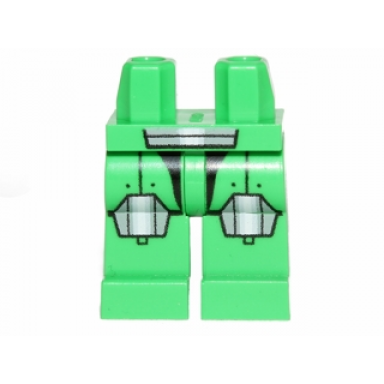 bright green hips and legs with galaxy squad armor with large light bluish gray and white hexagonal knee pads and short belt pattern