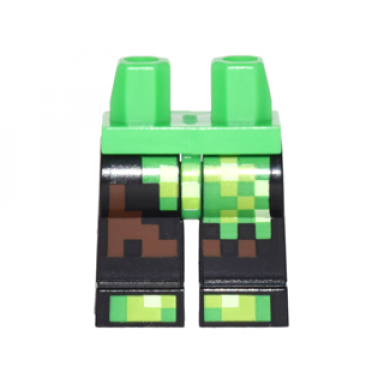 bright green hips and black legs with pixelated bright green lime and reddish brown creeper costume pattern