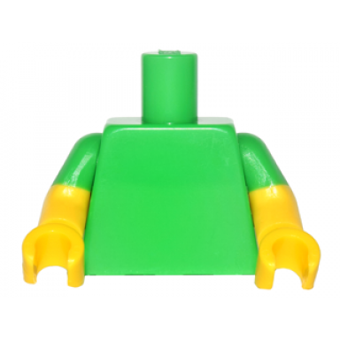 bright green torso plain yellow arms with molded bright green short sleeves pattern yellow hands