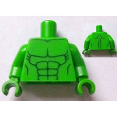 bright green torso bare chest with dark green muscles outline narrow abdominals pattern bright green arms bright green hands