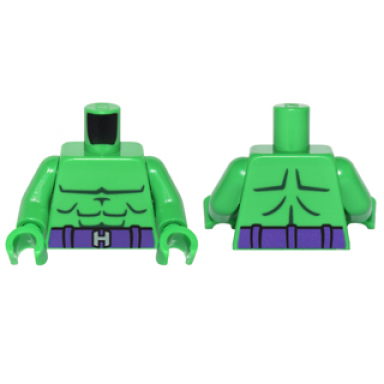 bright green torso muscles outline dark purple belt and silver h buckle pattern bright green arms bright green hands