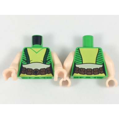 bright green torso female top with black stripes yellow front panel light nougat midriff reddish brown belt pattern light nougat arms light nougat hands