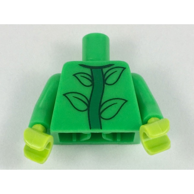 bright green torso with leaves on green stem pattern bright green arms lime hands