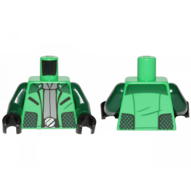 bright green torso sw jacket silver shirt and buckle pattern dark green arms black hands