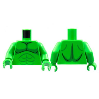 bright green torso bare chest black and green muscle contours pattern bright green arms bright green hands