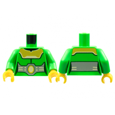 bright green torso female armor yellow mantle large silver belt with yellow oval white trim pattern bright green arms yellow hands