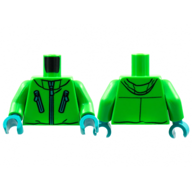 bright green torso jacket 3 medium azure zippers pattern bright green arms dark turquoise hands