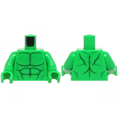 bright green torso bare chest with dark green and green muscles outline chest hair pattern bright green arms bright green hands