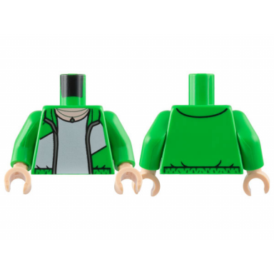 bright green torso open jacket with white wide diagonal stripe silver zipper t-shirt light nougat neck pattern bright green arms light nougat hands