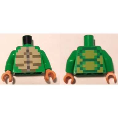 bright green torso pixelated olive green tan and light bluish gray stomach lime and green shell on back pattern minecraft turtle skin warrior bright green arms nougat hands