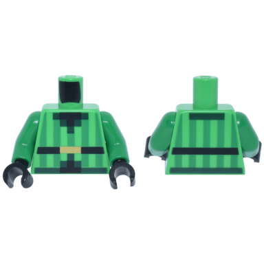 bright green torso pixelated vest with green vertical stripes and dark green trim over black shirt belt with gold buckle pattern green arms black hands