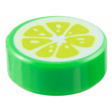 bright green tile round 1 x 1 with lime fruit slice pattern