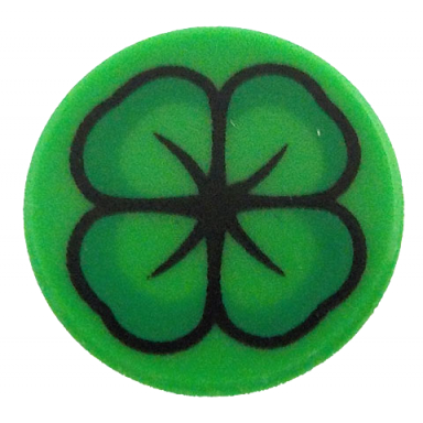 bright green tile round 1 x 1 with green and black four-leaf clover pattern