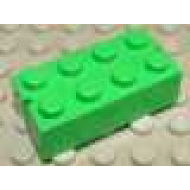 bright green brick 2 x 4 without bottom tubes slotted with 2 slots opposite