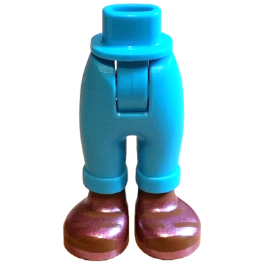 medium azure mini doll hips and trousers with back pockets and cuffs with molded medium brown ankles and feet and printed metallic pink sandals pattern - thick hinge