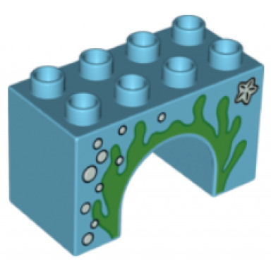 medium azure duplo brick 2 x 4 x 2 arch with seaweed bubbles and starfish pattern