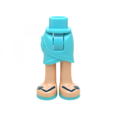 medium azure mini doll hips and skirt wrap with light nougat legs and sandals with medium azure soles and dark blue straps with scallop shells pattern - thick hinge