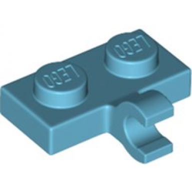 medium azure plate modified 1 x 2 with clip on side horizontal grip