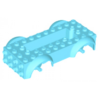 medium azure vehicle base 5 x 10 x 2 1 2 with mudguards and 6 x 2 recessed center with 3 holes with same color wheels holders attached