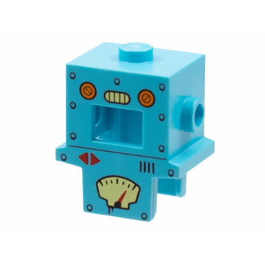 medium azure minifigure headgear head cover costume cardboard robot with rivets and gauges pattern