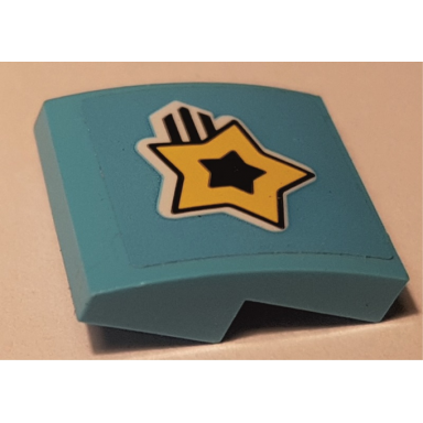 medium azure slope curved 2 x 2 x 2 3 with yellow shooting star pattern sticker - set 41352