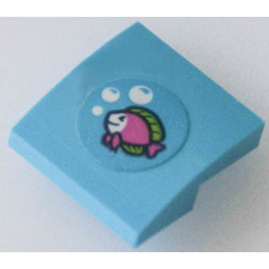 medium azure slope curved 2 x 2 x 2 3 with dark pink and lime fish and white bubbles pattern sticker - set 41433
