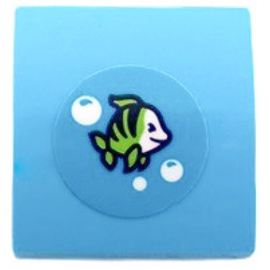 medium azure slope curved 2 x 2 x 2 3 with lime fish and white bubbles pattern sticker - set 41428