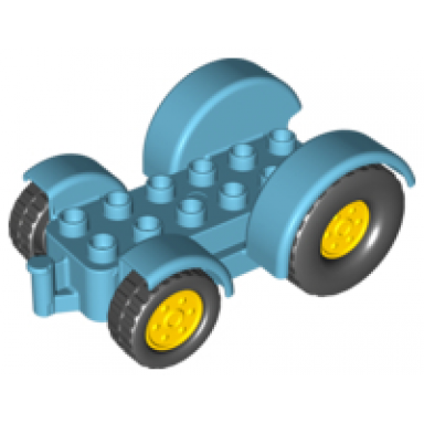medium azure duplo car base 2 x 6 tractor with mudguards and yellow wheels with black tires