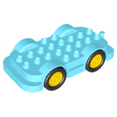medium azure duplo car base 4 x 8 with yellow wheels with black tires