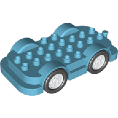 medium azure duplo car base 4 x 8 with white wheels with black tires