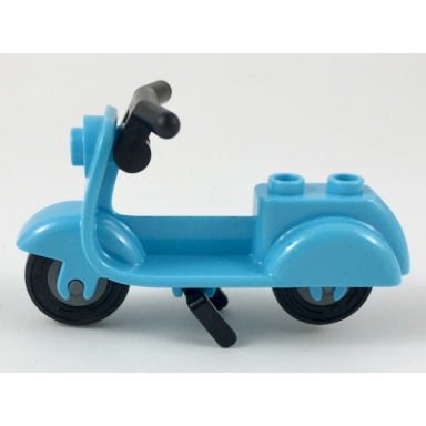 medium azure scooter with black stand black handlebars and dark bluish gray wheels