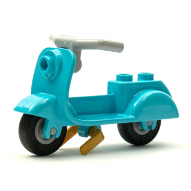 medium azure scooter with pearl gold stand light bluish gray angular handlebars and light bluish gray wheels