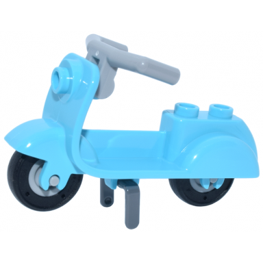 medium azure scooter with dark bluish gray stand light bluish gray angular handlebars and light bluish gray wheels