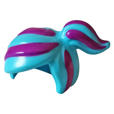 medium azure minifigure hair female ponytail off-center with 6 magenta stripes pattern