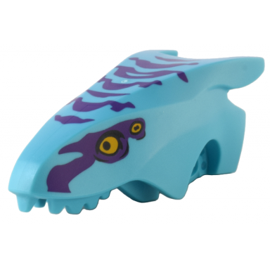 medium azure dragon head avatar ikran jaw upper with dark purple stripes and bright light orange eyes pattern