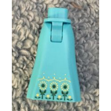 medium azure mini doll hips and skirt full length with 3 large and 4 small flowers pattern - thick hinge