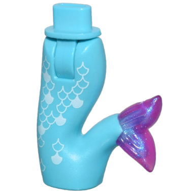 medium azure mini doll hips and mermaid merman tail assembly with molded satin trans-dark pink caudal fin and printed white scales pattern