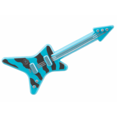 medium azure minifigure utensil musical instrument guitar electric ml type with pearl dark gray zebra stripes and silver strings and bridge pattern