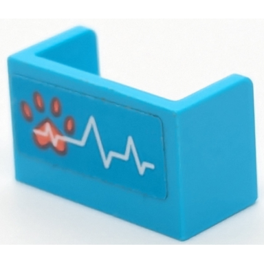 medium azure panel 1 x 2 x 1 with rounded corners and 2 sides with coral paw print and white heart beat pattern sticker - set 41442