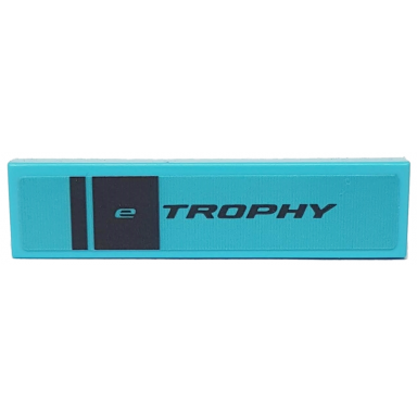 medium azure tile 1 x 4 with two black stripes and e trophy on medium azure background pattern sticker - set 76898