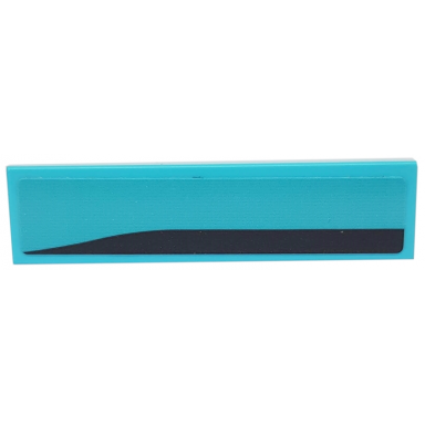 medium azure tile 1 x 4 with black stripe on medium azure background pattern model right side sticker - set 76898