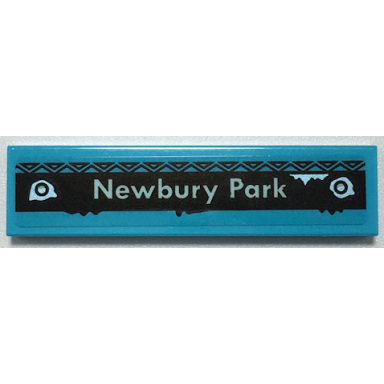 medium azure tile 1 x 4 with light aqua newbury park and metallic light blue rivets on black rectangle with triangles border pattern sticker - set 70427