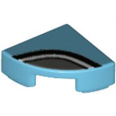 medium azure tile round 1 x 1 quarter with black and silver curved lines pattern