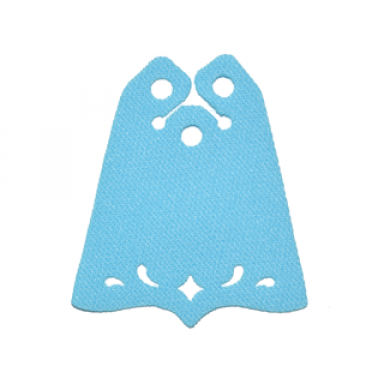 medium azure mini doll cape cloth friends center point at bottom 3 small top holes and swirl and diamond shaped holes - spongy stretchable fabric